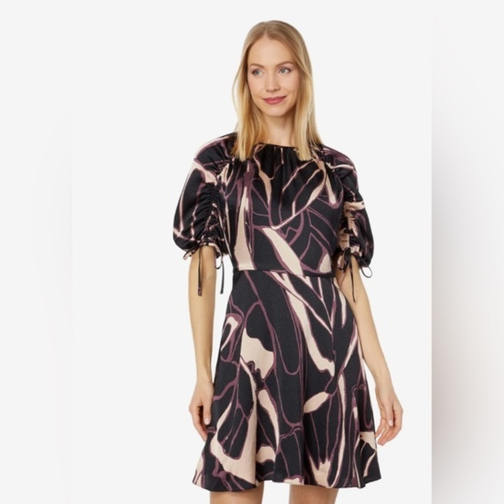 Ted Baker Gilliaa NWT Fit & Flair  Black, Cream & Purple Dress Sz 4 Ret $260 NWT